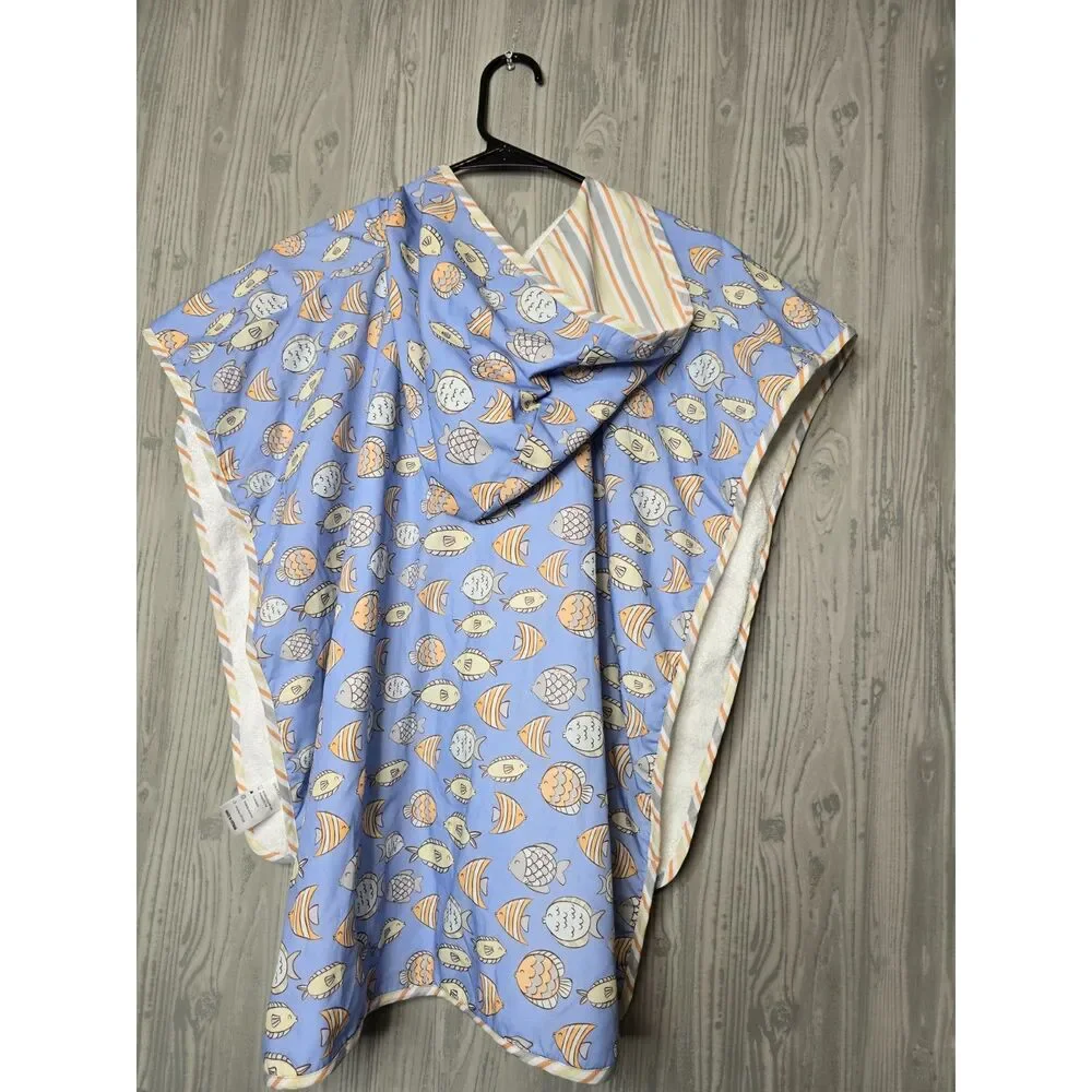 Tanner Smocked Hooded Swim Cover Up Youth 4–10T Blue Fish Print Beach‎ Pool